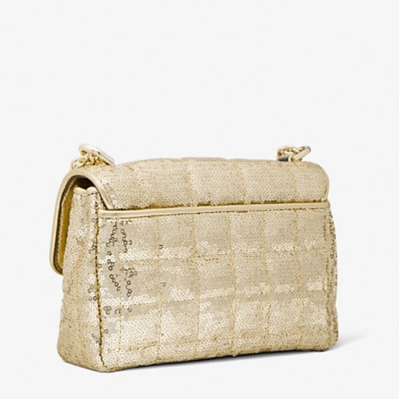 NEW Michael Kors Gold Sequin Quilted Soho Shoulder Bag - Picture 5 of 15